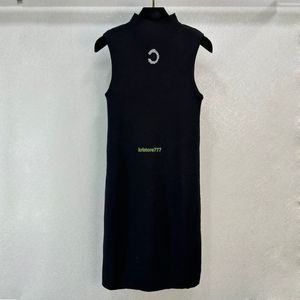 23SS Sexy Women Designer Dress Knits T Shirts Dresses With Diamond Beads Girls Viscose Tank Tops Vintage Runway Luxury A-line Mini Skirt Sleeveless Camisole Tee Dress