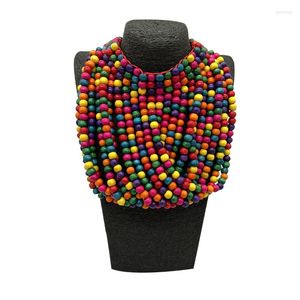 Choker Multicolor Wood Beaded Statement Halsband för kvinnor Böhmen pärlor Långa hängsmycken Bib Necklace Handgjorda smycken