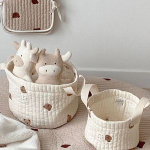 Storage Baskets Baby Bags Cute Bear Embroidery Diaper Bag Fashion Cart Cotton Mommy for born Diapers Toys Organizers 230613