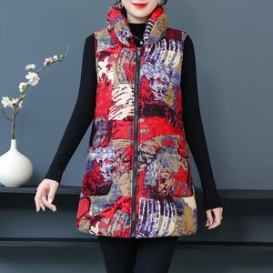 Gilet 2022 Autunno Inverno Giacca da donna Gilet di spessore Nuovo cotone senza maniche Gilet stampa Cappotti Cerniera Colletto alla coreana Giacca Plus Size