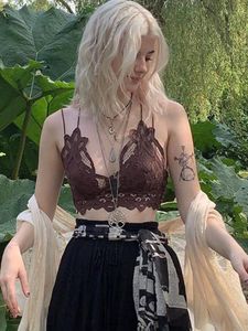 Tops Y2k Lace Flower Crop Top Backless Grunge Fairycore V Neck Corset Camis Vintage Solid Cute Party Beach Sweats Women Chic Vests