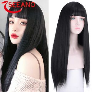 Spitze Perücken SEEANO Synthetische Coaplay Perücke Lange Gerade Schwarze Haare mit Pony Ombre Rosa Rot Lila Blonde Frauen Halloween Cosplay perücke Weibliche Z0613