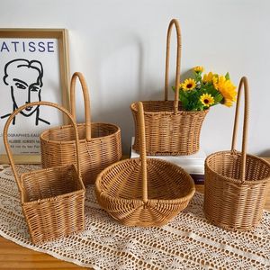 Storage Baskets Hand Woven Basket Creative Flower Plant Pot Large Garden Picnic Fruit Sundries Organizer Portable 230613