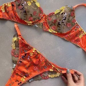 Bras Woman 2 Pieces Erotic Lingerie Lace Transparent Fairly Set Floral Embroidery Bra Delicate Underwear Bilizna Outfit 230613