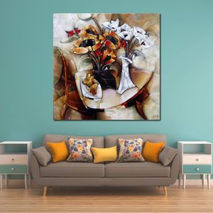 Abstract Figurative Art on Canvas Flowers and Pears Handmade Oil Painting Modern Decor