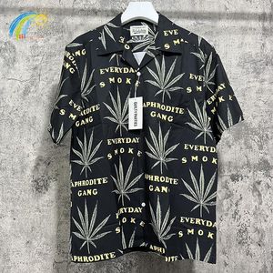 メンズカジュアルシャツゴールデンレターフルプリントワッコマリア男性女性1：1高品質の夏のハワイアン半袖ラペルシャツ