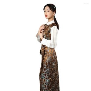 Etnik Giyim Tibet Elbise Kadın Stand Yakası Geleneksel Çin Oriental Tibet Vestido Vintage Vestidos Chinos