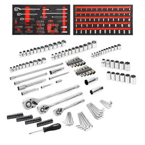 Hyper Tough 153-Piece Mechanic Tool Set, 1 4-inch, 3 8-inch, 1 2-inch Drive Ratchets and Sockets, Storage Trays