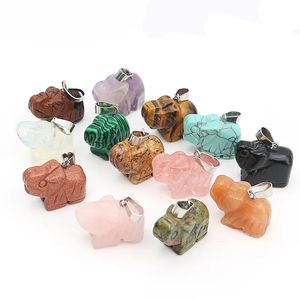 Fashion Mixed Natural Stone Pendants Carved Elephant Mini Gems Charms Jewelry Making Wholesale