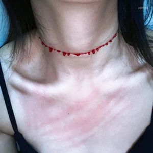 Choker unik röd blod droppkedja halsband gotisk punk kort för kvinnor cosplay party smycken tillbehör gåvor