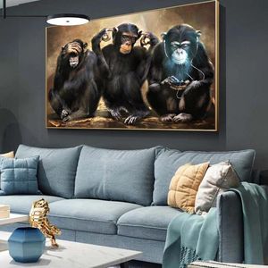 Número 80x120cm Três orangotangos engraçados Pintura por números kits na tela DIY DIY Acrílico Pintura a óleo Monkey Art Picture Decor Home Decor