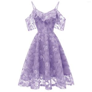 Casual Dresses Women's Sweet Princess Dress Floral Lace Cocktail Party Elegant Ruffles Halsring A-Line Swing BridEMAID PROM