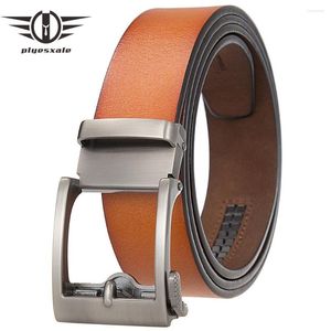 Belts Plyesxale 3.5cm Width Red Brown Leather For Men Retro Style Brand High Quality Automatic Ratchet Casual Jeans B11