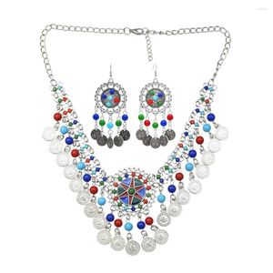 Necklace Earrings Set Colorful Bead Coin Tassel Choker For Women Vintage Gypsy Tribal Afghani Turkey Ethnic Dress Jewelry