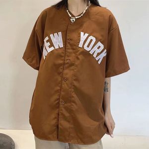 American Vintage Preppy Button Up Shirts Baseball Cardigan Solid Coat Summer Short Sleeve Tops Korean Fashion Couples