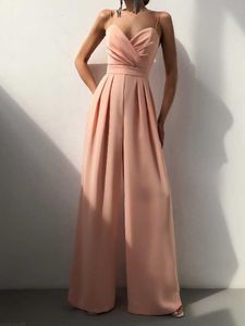 Zweiteilige Damen-Hosen-Jumpsuits, Damen-Sling-Satin, weites Bein, modische, sexy, solide, elegante Bodys, hohe Taille, Luxus-Hosen, Damenbekleidung