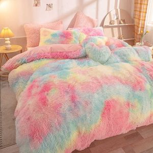 Bedding sets Furry Bedding Set Luxury Coral Fleece Princess Mink Velvet Warm Quilt Duvet Cover Set Bed Blanket Bedroom Comforter Bedding Sets Z0612