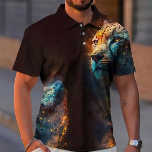 Men's Polos Animal Polo Shirt Ferocious Tiger 3D Printing Summer Short Sleeve Top Fashion Streetwear Breathable Oversized Man Clothing 230612