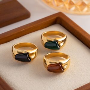 Solitaire Ring Minar Retro Red Black Green Irregular Natural Stone Charm Rings for Women 18K Gold Plated Steel Waterproof Chunky 230613