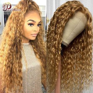 Lace Wigs Honey Blonde Lace Front Wig Water Wave Human Hair Wigs Curly Hair Colored Lace Front Wigs Human Hair Transparent Lace Blonde Wig Z0613