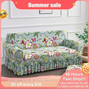 Capas para cadeiras 1 2 3 4 lugares Nordic Flowers Stretch Sofa Elastic Spandex Sofas Saia Cover for Living Room Universal Slipcovers 230613