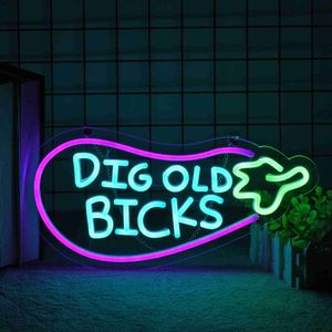 LED Neon Sign Eggplant Neon Sign Dig Old Bicks Neon LED Light Decoration Birthday Gift for Friend Neon Sign Led Lights Decor Night Light R230613