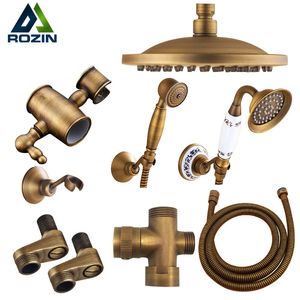 Bathroom Shower Heads Rozin Antique Brass Rainfall Shower Head 3-Way Faucet Diverter Wall Mount Brass Fixer Bracket Handshower Brass Shower Arm 230612