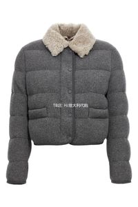 womens down Brunello Autumn and Winter Cucinelli Cashmere Long Sleeved Short Down Jacket Pocket Fur Collar Coats Gray Beige