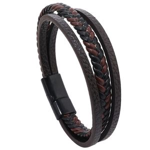 Pulseiras masculinas de couro marrom trançadas feitas à mão com pingente de pulseira para festas, decoração de clube, joias masculinas