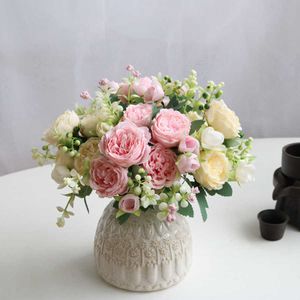 Dried Flowers Artificial Rose Heads White Peony Christmas Decorations for Home Autumn Wedding Decorative Wreaths Garden Fake Plants