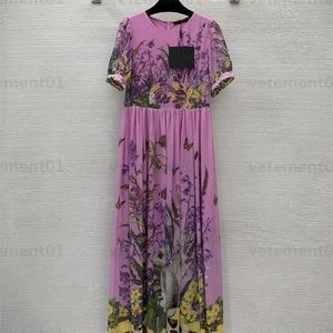 Kvinnor klänningar sommar designer kläder söt kanin svamp blommande buskar tryck midja tillbakadragande bubbla ärm klänning modedesigner klänning kvinnor