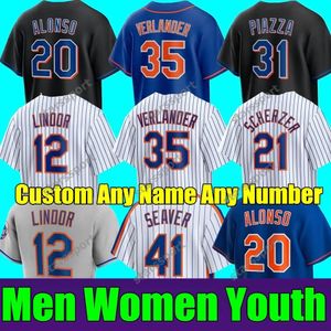 22 23 Personalizado S-4XL Pete Alonso Jeff Mcneil Jerseys Starling Marte Francisco Lindor Jacob Degrom Justin Verlander Carlos Correa