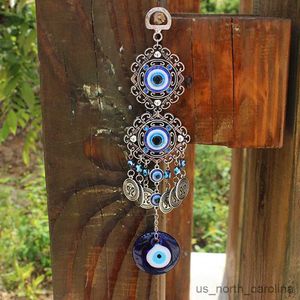 Garden Decorations Lucky Eye Glass Blue Eye Wall Hanging Decoration Wind Chimes Hanging Ornament Amulets Lucky Blessing Gift R230613