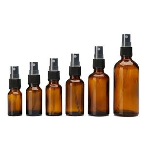 Flaschen aus bernsteinfarbenem Glas mit Pumpzerstäuber mit schwarzem feinem Nebel, entwickelt für ätherische Öle, Parfüme, Reinigungsprodukte, Aromatherapie-Flasche Xqmm