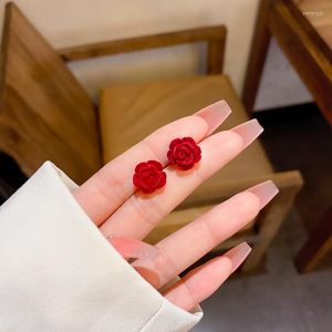 Stud Earrings LUOYIYANG Women's Wine Red Rose Small Design Sweet Cool Autumn&Winter Style Fresh Temperament Female