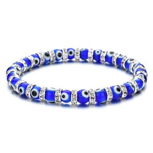 Colorful Turkish Blue Evil Eye 6mm Red Blue Fish Eye Rhinestone Beads Elasticity Bracelet for Men Women Jewelry