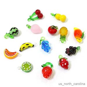 Garden Decorations Tiny Glass Fruit Pendants Cute Banana Peach Watermelon Apple Cherry Pear Strawberry Grape Orange Lemon Slice Mango Ornament R230613