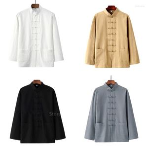 Ethnic Clothing Traditional Chinese Style Year Hanfu Men Tops Solid Linen Tai Chi Wushu Outfit Vintage China Shirt ClothingEthnic EthnicEthn