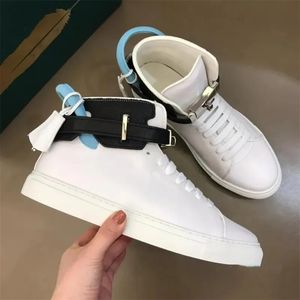 Top Luxury Belted Sneakers Shoes Gold Plated Hardware Lock Full-grain Calf Leather High-top Comfort Skateboard Walking EU38-45