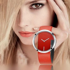 Relógios de pulso femininos top oco feminino pulso pulseira de couro transparente relógio feminino relogio feminino