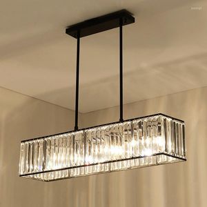 Pendant Lamps American Dining Room Straight Metal E27 Led Lights Lustre K9 Crystal Rod Hanging Lamp Indoor Lighting Lamparas