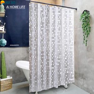Vorhänge Badezimmer-Mosaik-Duschvorhang, wasserdicht, schimmelresistent, PVC-Badvorhänge, durchscheinend, modern, quadratisch, kariert, Dekorvorhang mit Haken