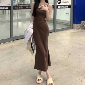 Abiti casual Lucyever Summer Solid Spaghetti Strap Dress Donna Sexy Slim Fit Backless Abiti senza maniche Donna Korean Fashion Street Vestidos Z0612