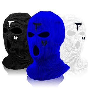 Mode ansiktsmasker nacke gaiter 3 hål vinter varm unisex balaclava mask hatt broderi full ansiktsmask stickad cykling skid snowboard hatt mössa hip hopp beanie gåva 230612