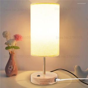 Table Lamps Base Switch E27 Bedside Light With 2 USB Charge Port Round Shade For Bedroom Living Room Office Desk Night Lamp