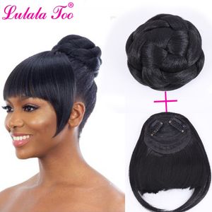 Chignons Synthetic Fake Hair Bun And Bang Set Heat Resistant Fiber Chignons HairPiece Ponytail For Women Clip in Hair Extension 230613