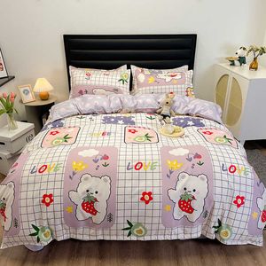 Conjuntos de cama 34 pçs lindo ursinho de morango conjunto de cama kawaii gêmeo completo queen king size colcha de quarto capa de edredom lençol com estojo z0612