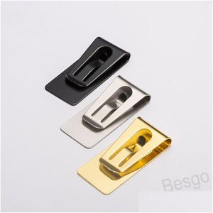 Pliki na kartę wizytówkę Trathin ze stali nierdzewnej Money Clip Portable Gold Sier ID Holder Mtifunction Prezent BH5514 Drop de Dhtu9