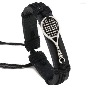 Bangle Men's Bracelet Jewelry Simple Hand-woven Sport Tennis Racket Black Leather Personality Bracelets