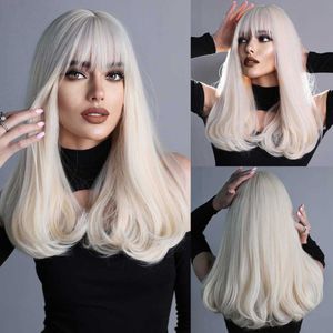 Lace Wigs 7JHHWIGS Platinum Blonde Wig with Bangs for Women 613 Synthetic Hair Wave Wigs 18 Inches White Wig for Daily Cosplay and Party Z0613